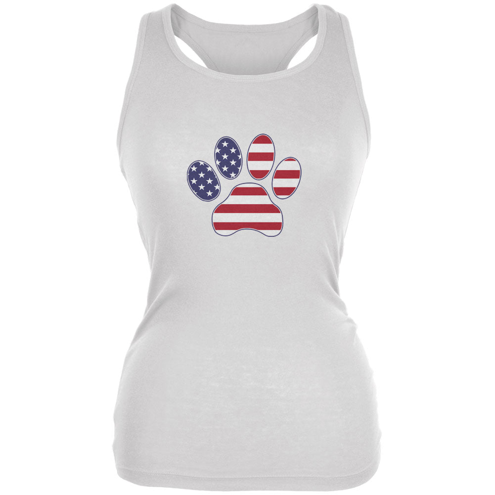 4th of July Patriotic Dog Paw White Juniors Soft Tank Top Tank Tops Old Glory 2XL White 