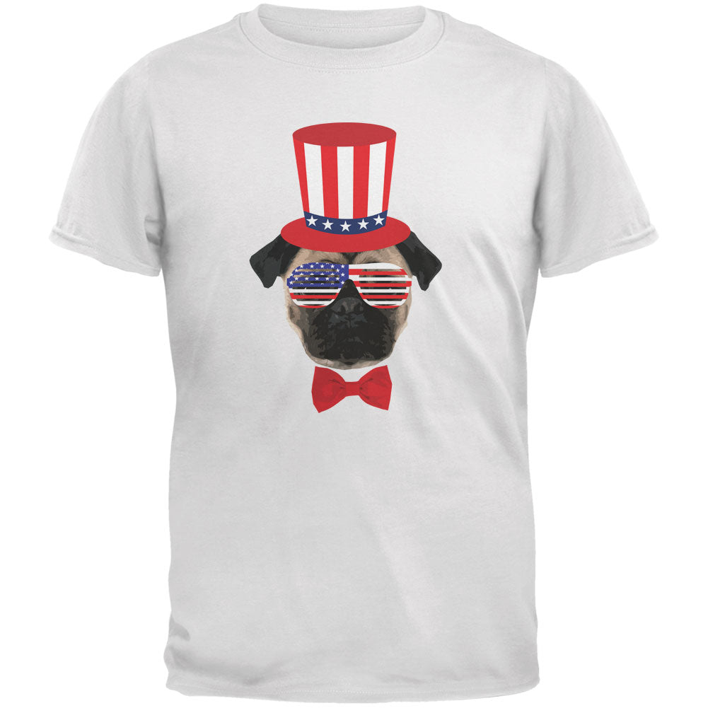 4th of July Funny Pug White Youth T-Shirt Youth T-Shirts Old Glory LG White 