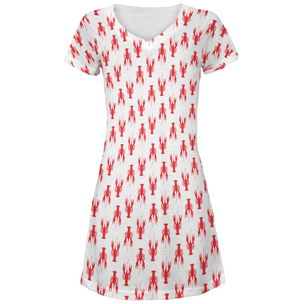 Lobster All Over Juniors V-Neck Dress Dresses Old Glory LG Multi 
