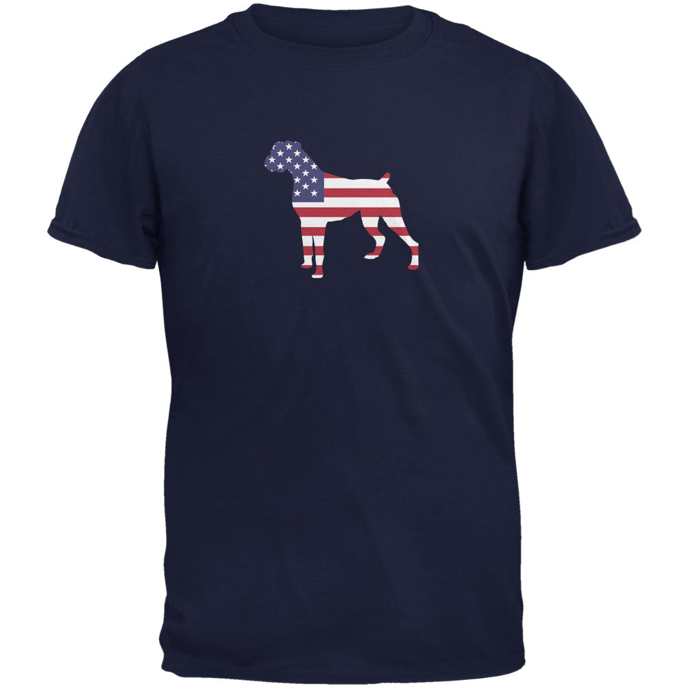 4th of July Patriotic Dog Boxer Navy Adult T-Shirt Men's T-Shirts Old Glory 2XL Dark Blue 