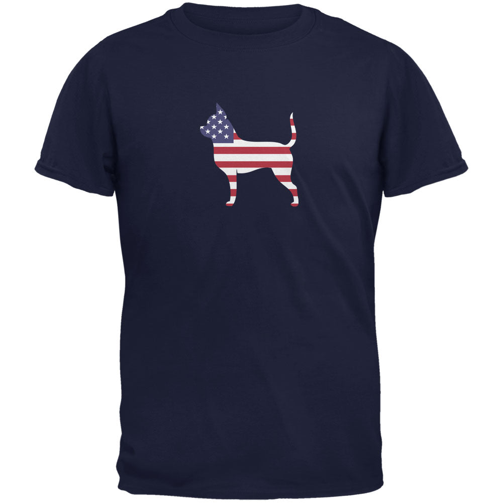 4th of July Patriotic Dog Chihuahua Navy Adult T-Shirt Men's T-Shirts Old Glory 2XL Dark Blue 