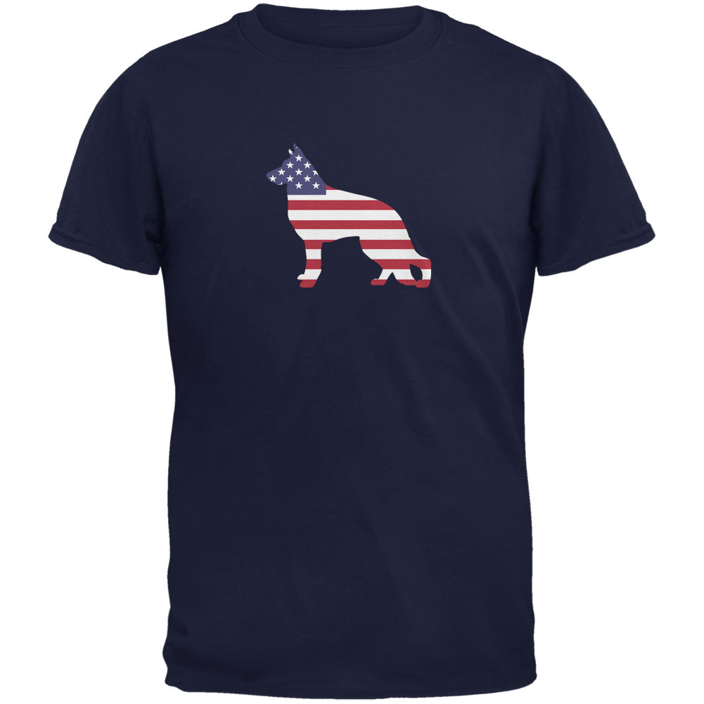 4th of July Patriotic Dog German Shepherd Navy Adult T-Shirt Men's T-Shirts Old Glory 2XL Dark Blue 