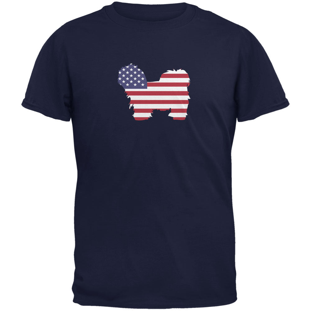 4th of July Patriotic Dog Lhasa Apso Navy Adult T-Shirt Men's T-Shirts Old Glory 2XL Dark Blue 