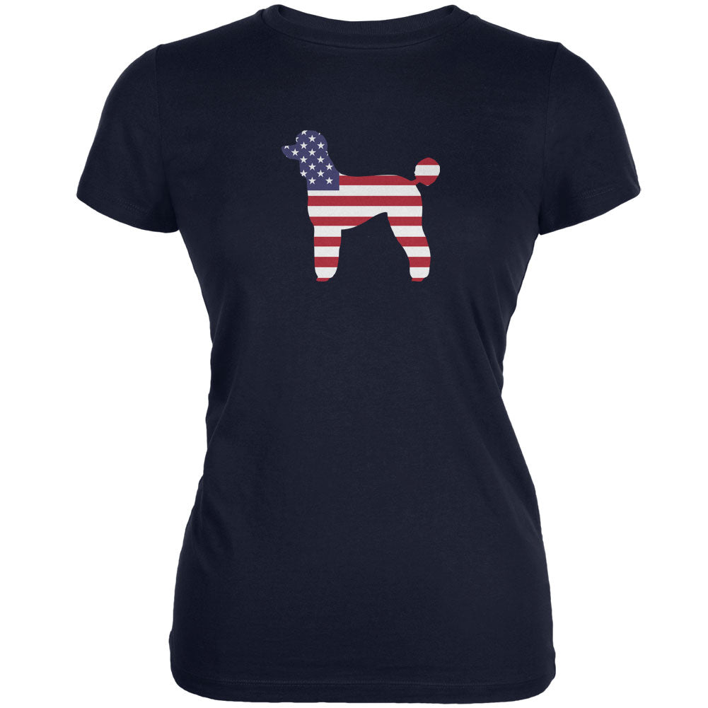 4th of July Patriotic Dog Poodle Navy Juniors Soft T-Shirt Juniors T-Shirts Old Glory 2XL Dark Blue 