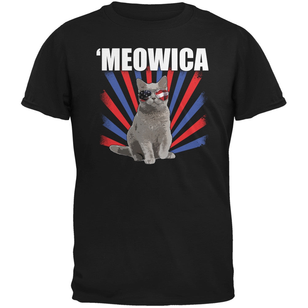 Cat 4th of July Meowica Black Adult T-Shirt Men's T-Shirts Old Glory 2XL Black 