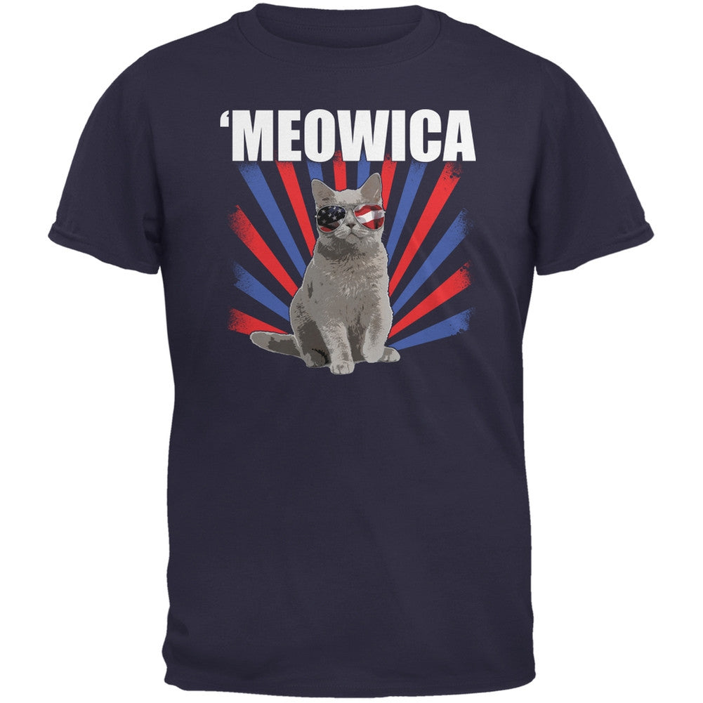 Cat 4th of July Meowica Navy Adult T-Shirt Men's T-Shirts Old Glory 2XL Dark Blue 