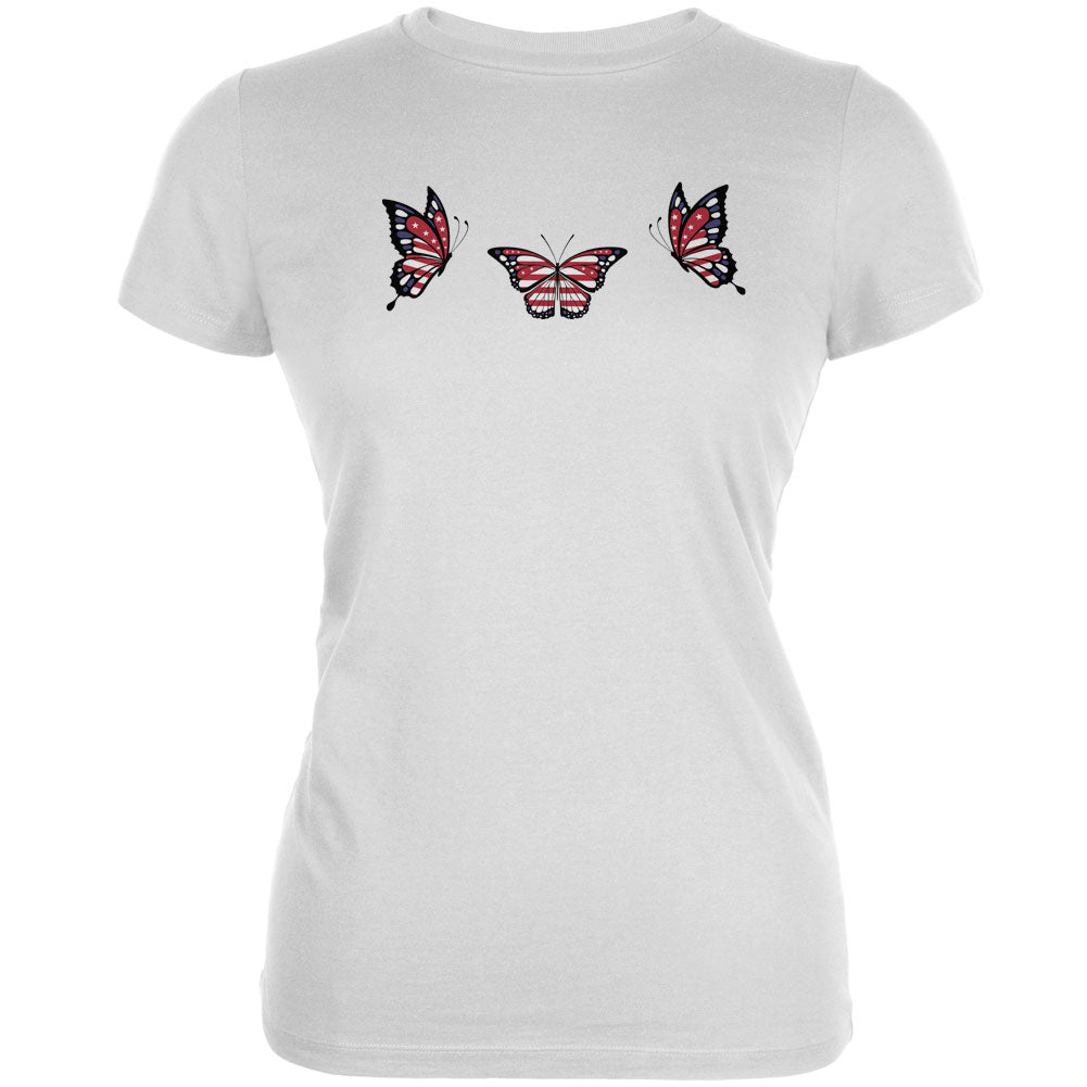 Butterfly 4th of July Patriotic Butterflies White Juniors Soft T-Shirt Juniors T-Shirts Old Glory 2XL White 