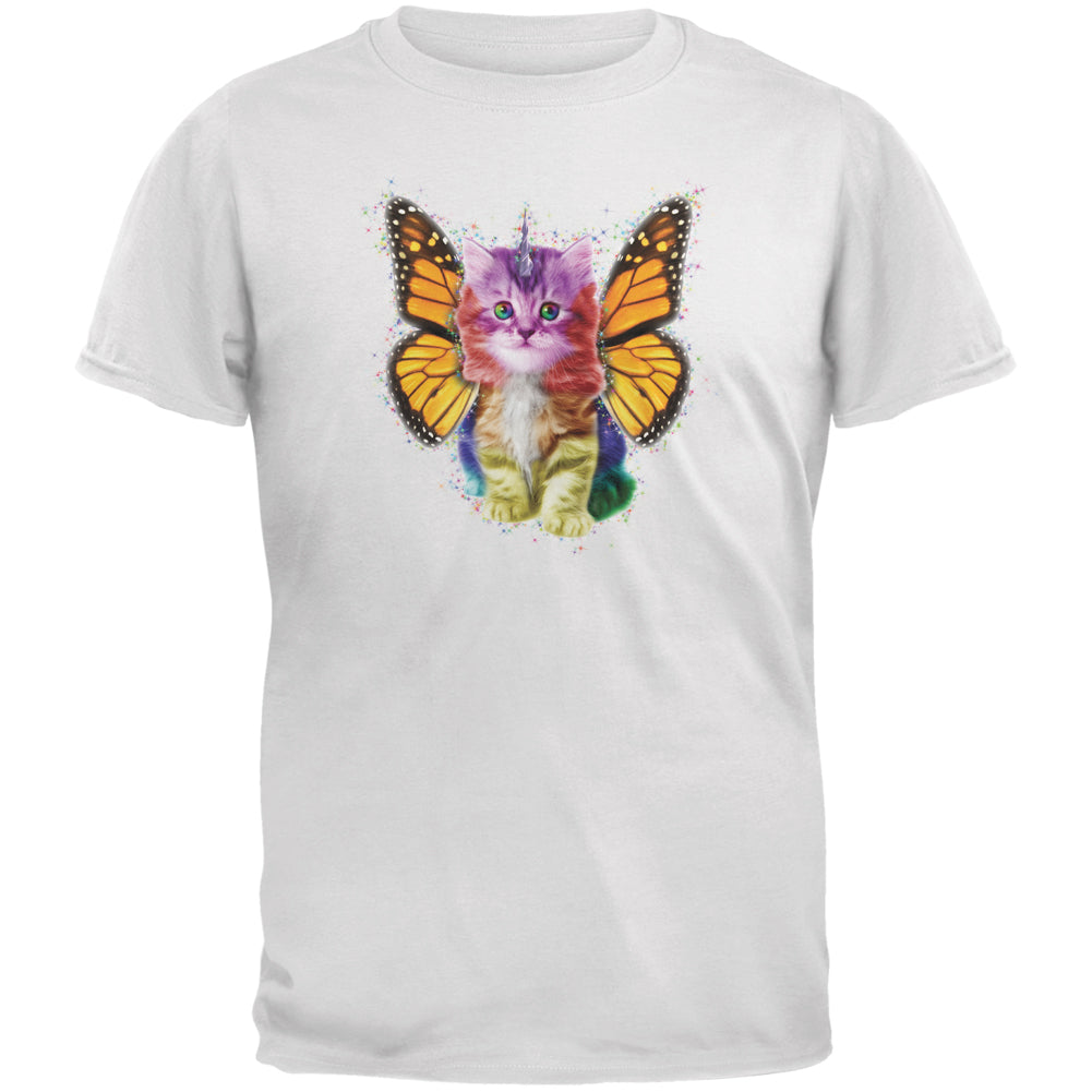 Rainbow Butterfly Unicorn Kitten White Youth T-Shirt Youth T-Shirts Old Glory LG White 