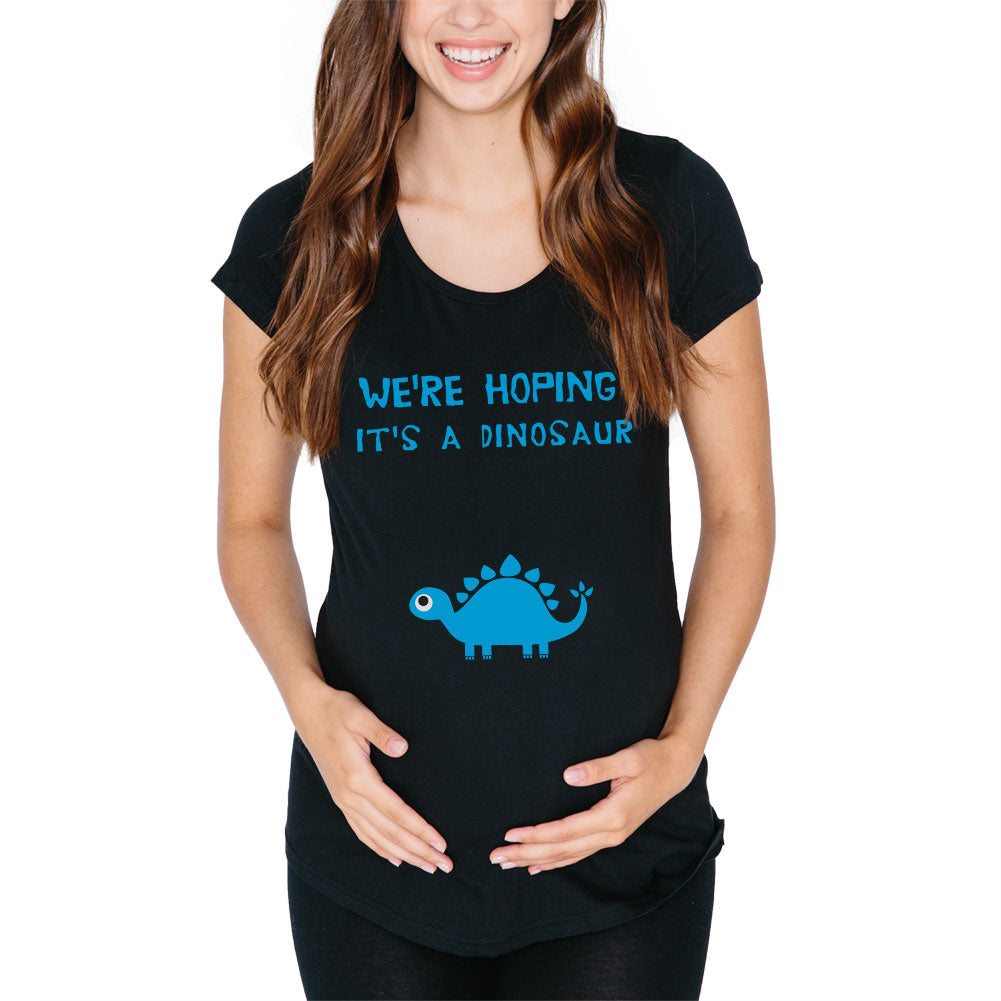 We're Hoping It's a Dinosaur Boy Black Maternity Soft T-Shirt Maternity T-Shirts Old Glory 2XL Black 