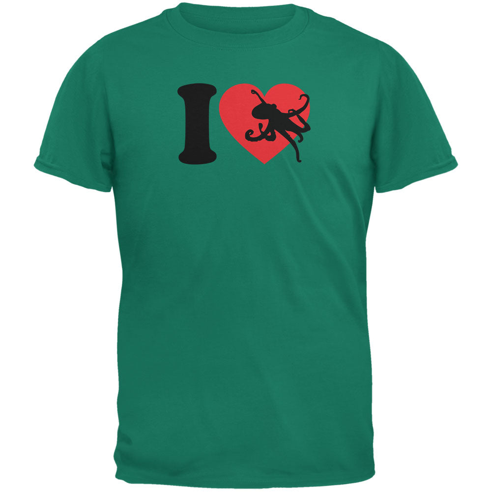 I Heart Love Octopus Octopi Jade Green Adult T-Shirt Men's T-Shirts Old Glory 2XL Green 