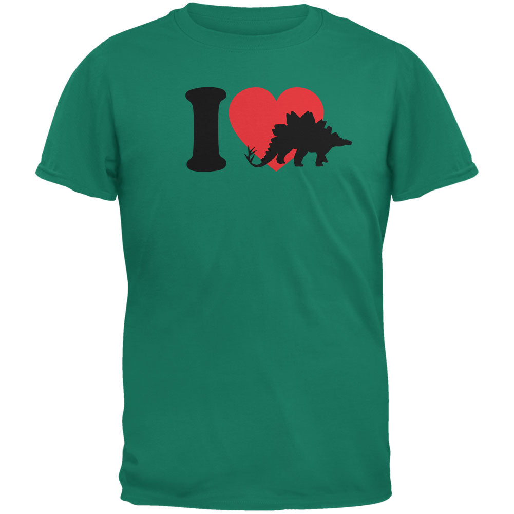 I Heart Love Stegosaurus Dinosaur Jurassic Jade Green Adult T-Shirt Men's T-Shirts Old Glory 2XL Green 