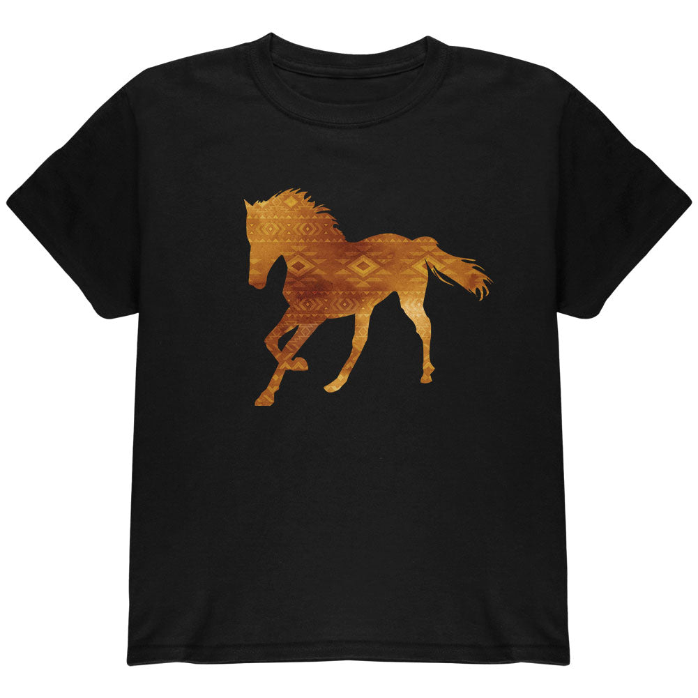 Native American Spirit Horse Black Youth T-Shirt Youth T-Shirts Old Glory LG Black 