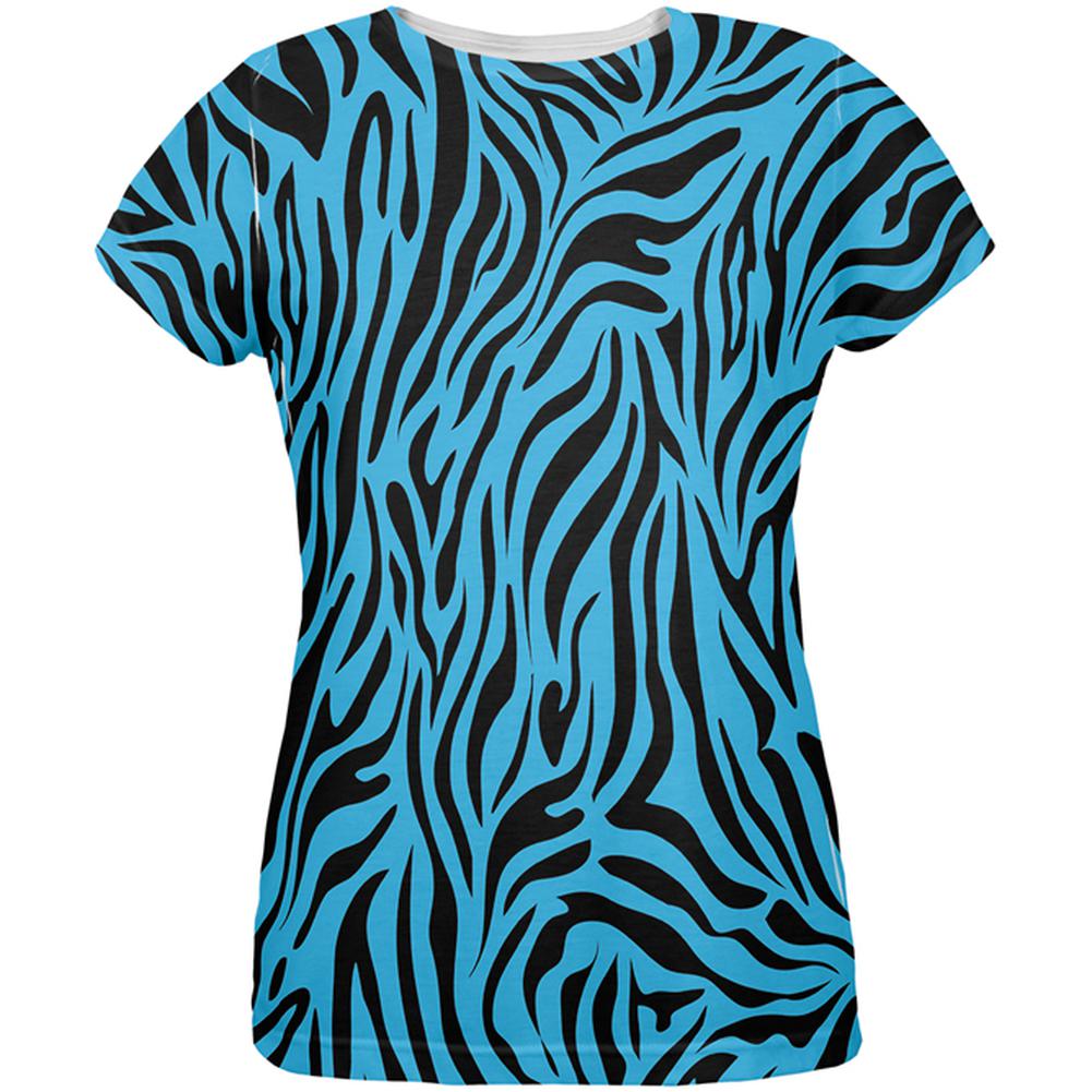 Zebra Print Blue All Over Womens T-Shirt Women's T-Shirts Old Glory 2XL Multi 