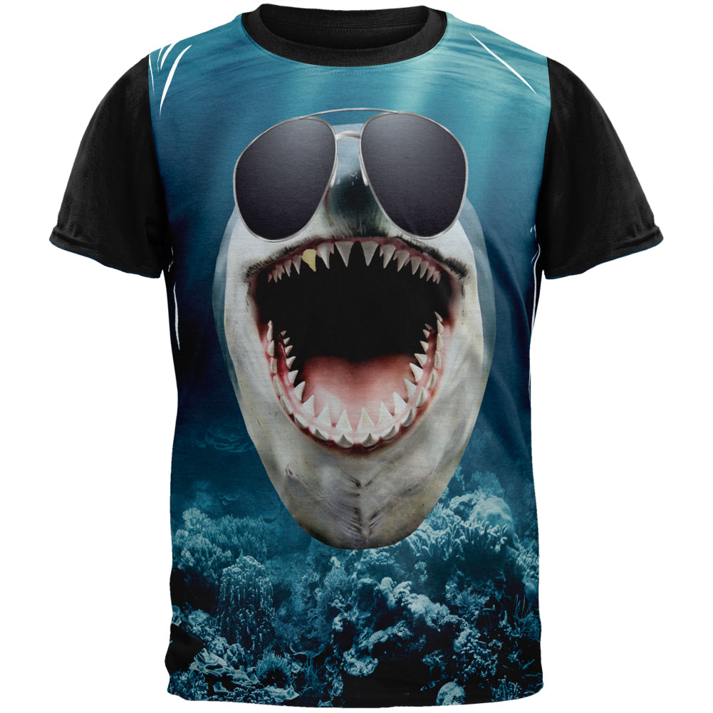 Shark In Sunglasses Adult Black Back T-Shirt Men's T-Shirts Old Glory 2XL Multi 