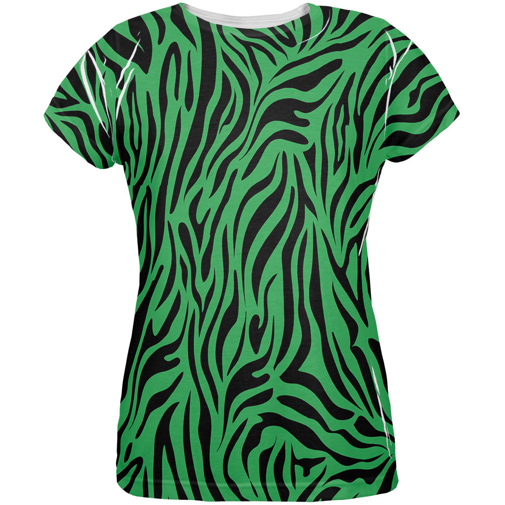 Zebra Print Green All Over Womens T-Shirt Women's T-Shirts Old Glory 2XL Multi 