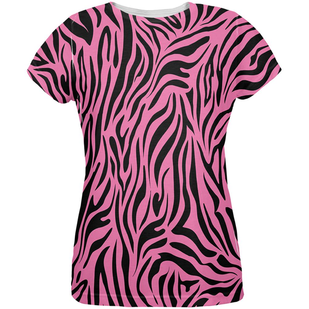 Zebra Print Pink All Over Womens T-Shirt Women's T-Shirts Old Glory 2XL Multi 