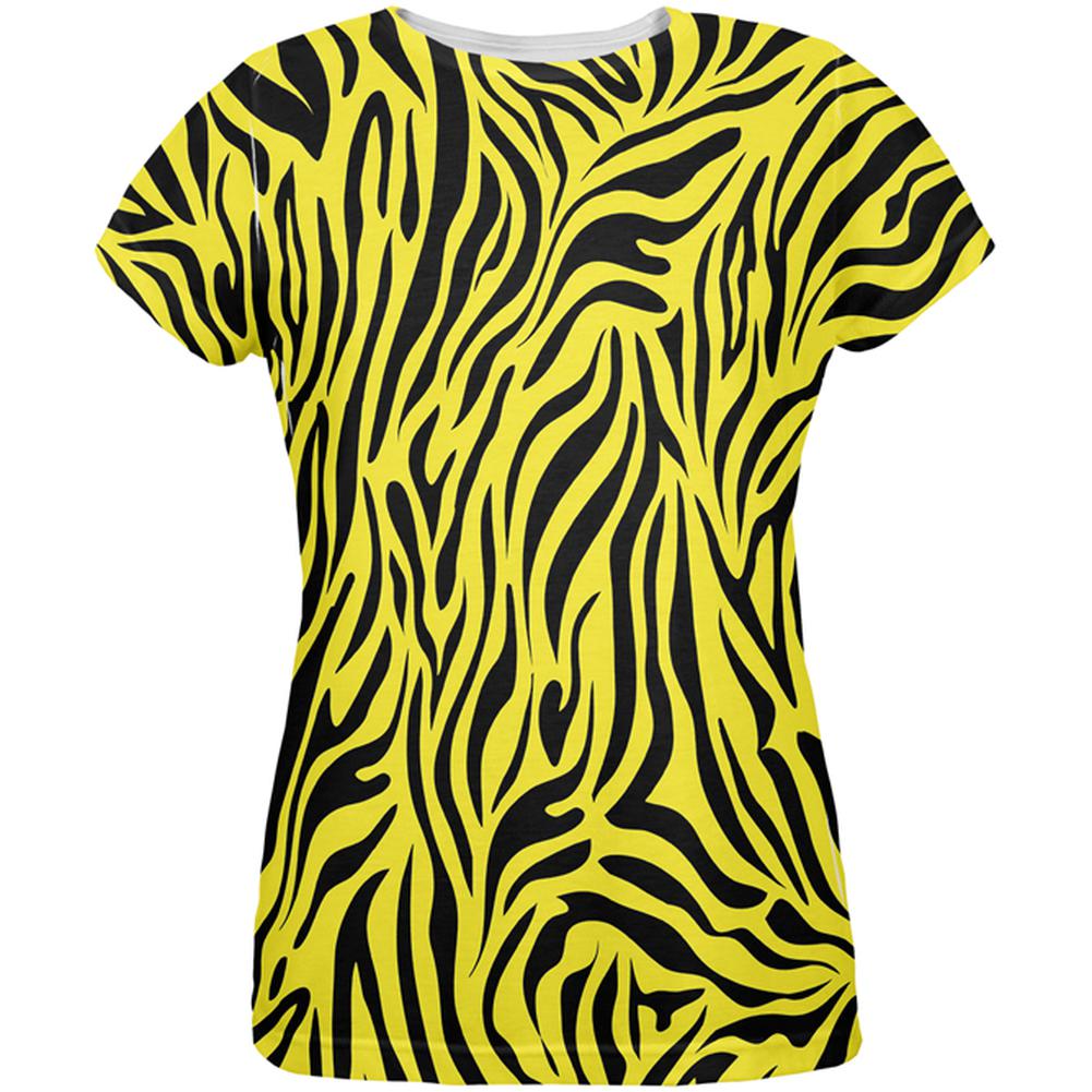 Zebra Print Yellow All Over Womens T-Shirt Women's T-Shirts Old Glory 2XL Multi 