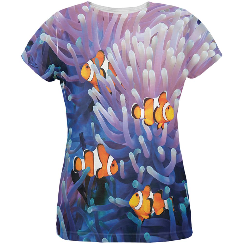 Clownfish Sea Anemone All Over Womens T Shirt Women's T-Shirts Old Glory LG Multi 