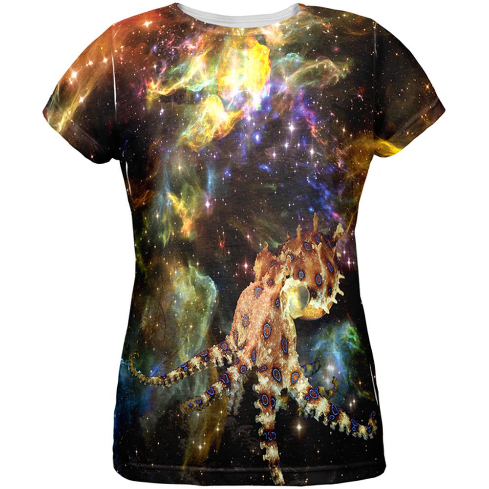 Blue Ringed Octopus IN SPACE All Over Womens T-Shirt Women's T-Shirts Old Glory 2XL Multi 