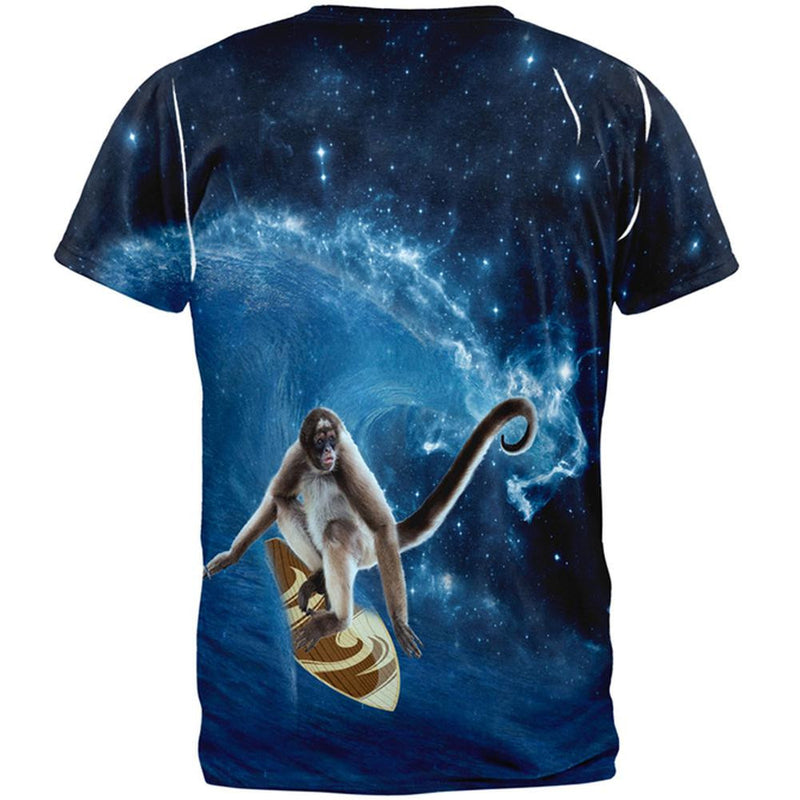 Surfing Spider Monkey In Space - All Over Adult T-Shirt Men's T-Shirts Old Glory   