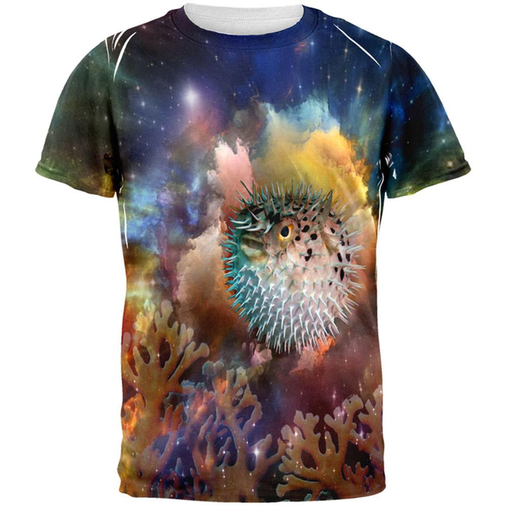 Pufferfish IN SPACE All Over Adult T-Shirt Men's T-Shirts Old Glory 2XL Multi 