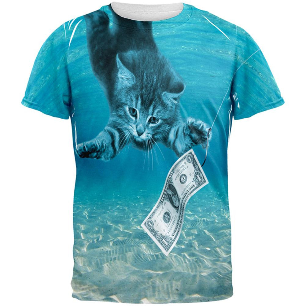 Kitty Nevermind Cat Parody All Over Adult T-Shirt Men's T-Shirts Old Glory 2XL Multi 