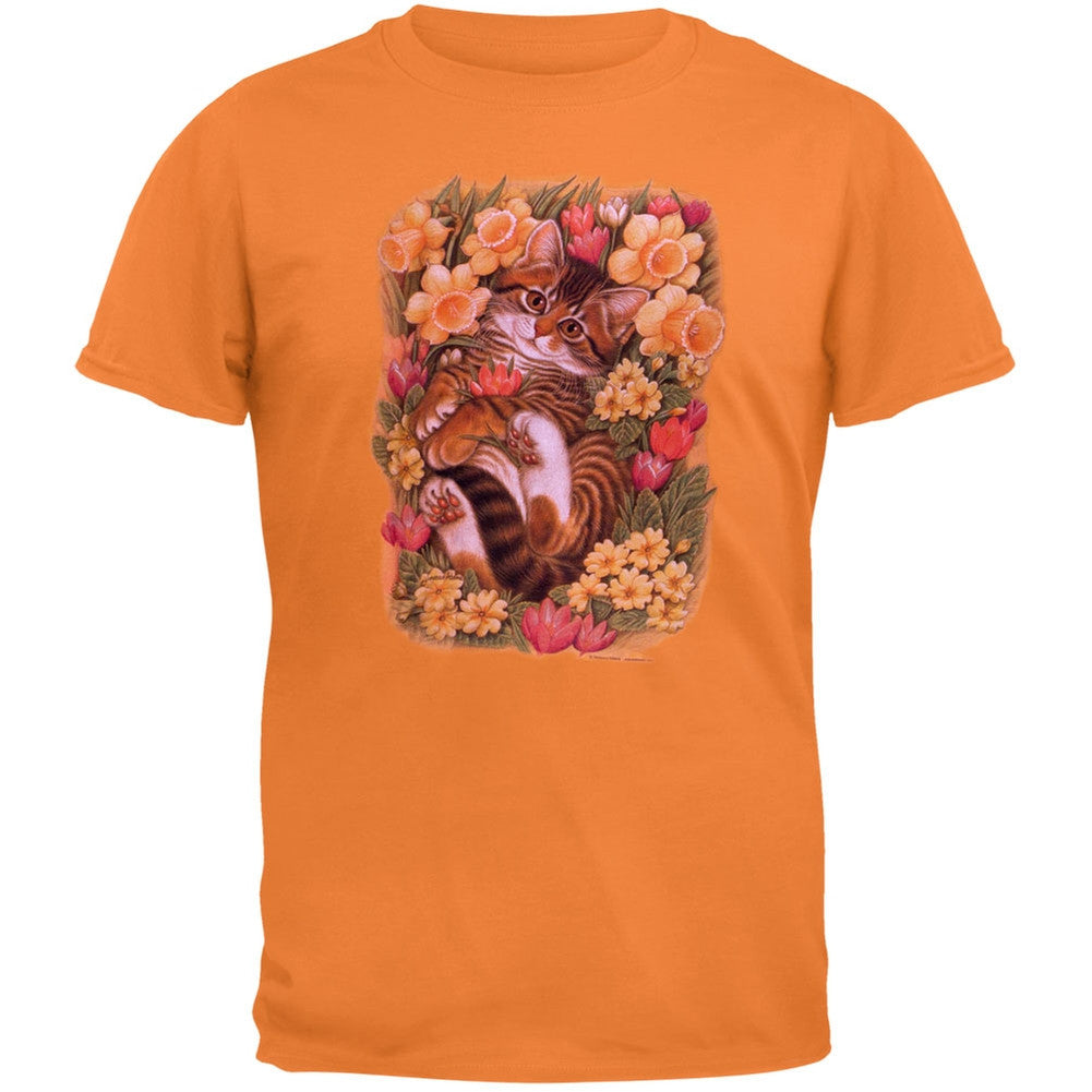 Kitten In Bed Of Flowers Adult T-Shirt Men's T-Shirts Animalworld   