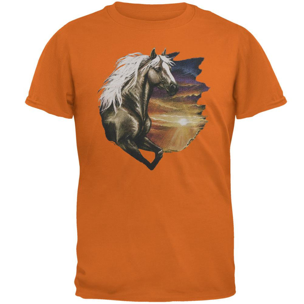 Horse Running Through Sunset Adult T-Shirt Men's T-Shirts Animalworld   