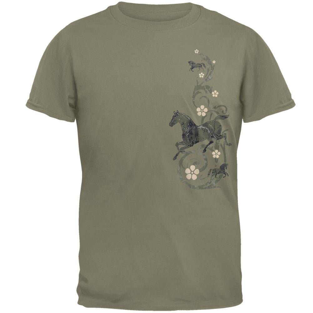 Horses & Floral Scroll Adult T-Shirt Men's T-Shirts Animalworld   