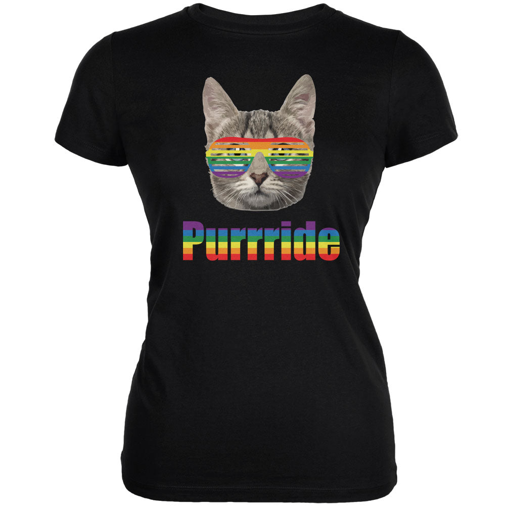 LGBT Purride Funny Cat Black Juniors Soft T-Shirt Juniors T-Shirts Old Glory 2XL Black 