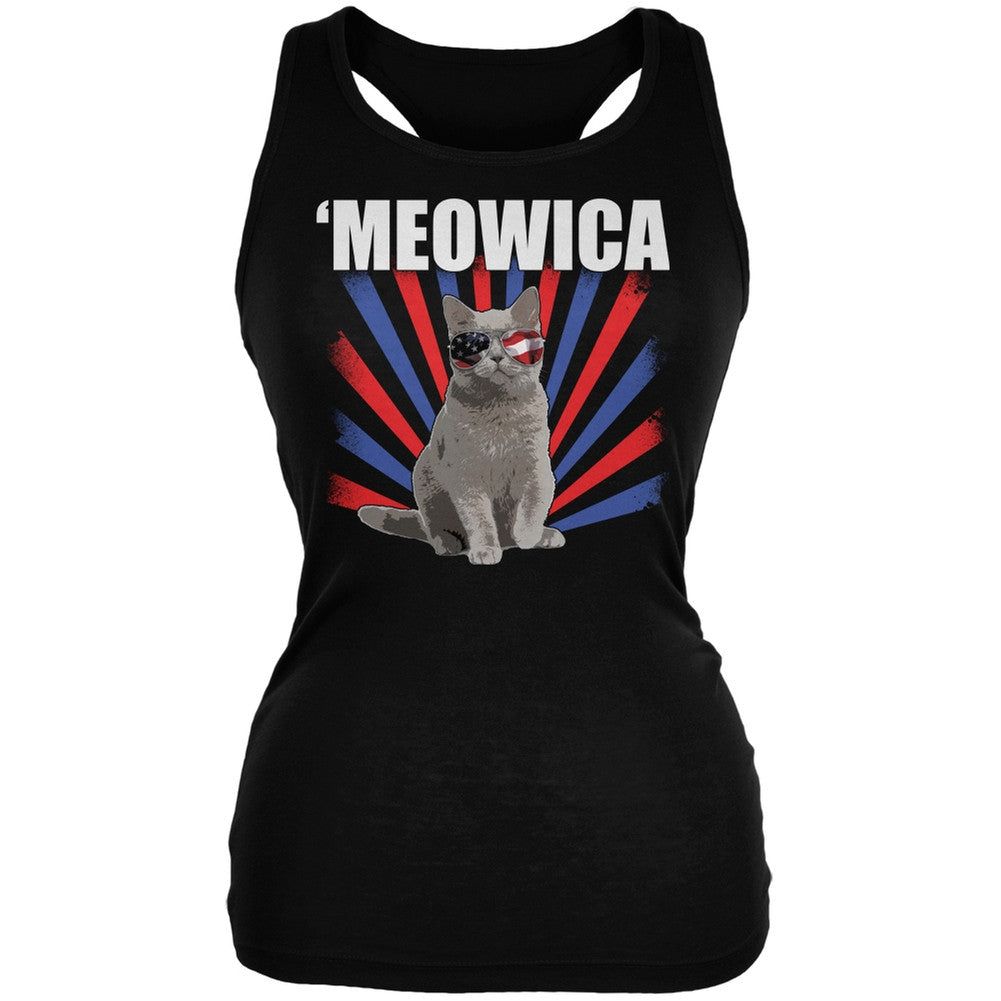 4th of July Meowica Black Juniors Tank Top Tank Tops Old Glory 2XL Black 