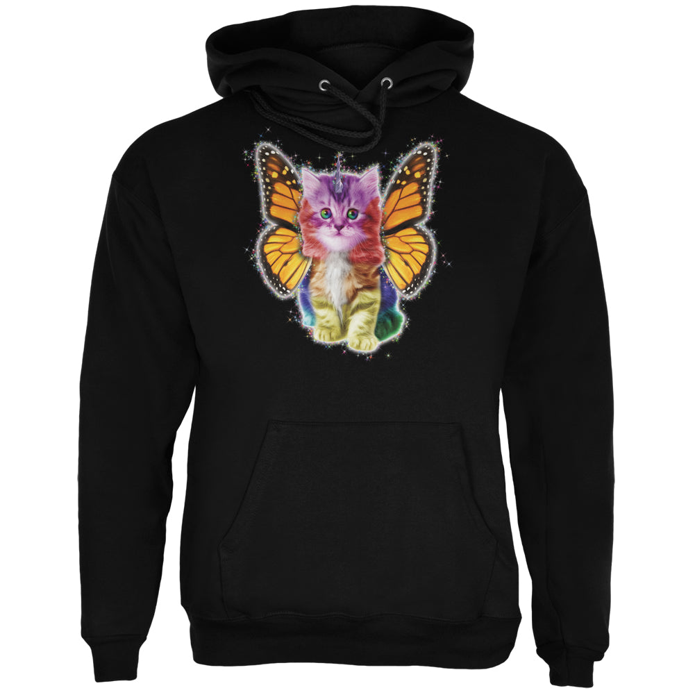 Rainbow Butterfly Unicorn Kitten Black Adult Hoodie Men's Hoodies Old Glory 3XL Black 