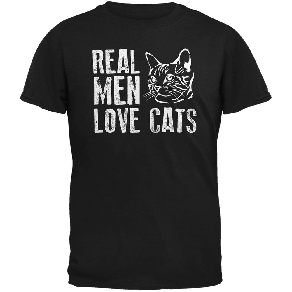 Real Men Love Cats Black Adult T-Shirt Men's T-Shirts Old Glory 2XL Black 