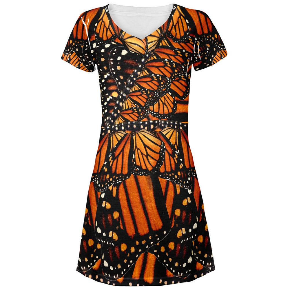 Monarch Butterfly Costume All Over Juniors V-Neck Dress Dresses Old Glory LG Multi 