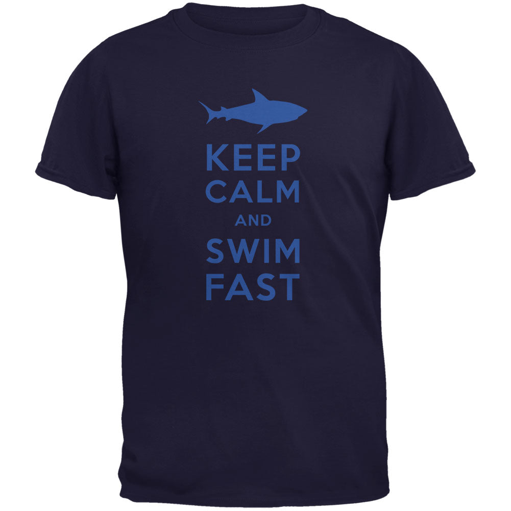 Shark Keep Calm and Swim Fast Navy Youth T-Shirt Youth T-Shirts Old Glory YLG Navy 