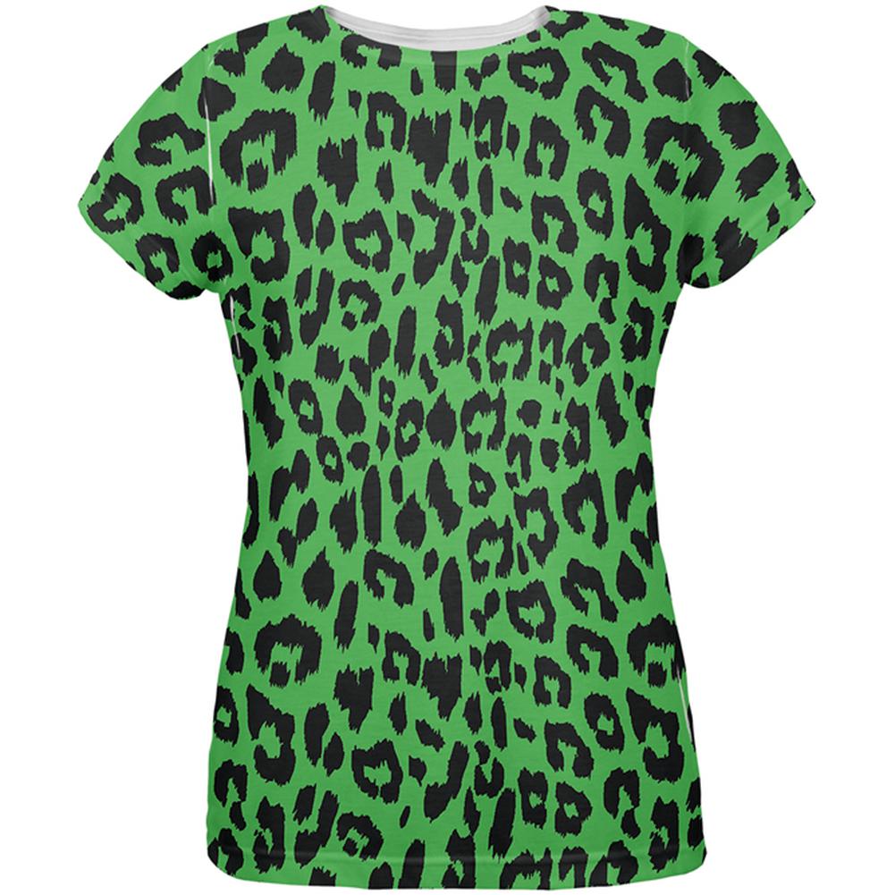 Green Cheetah Print All Over Womens T-Shirt Women's T-Shirts Old Glory 2XL Multi 