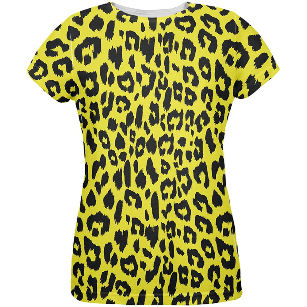 Yellow Cheetah Print All Over Womens T-Shirt Women's T-Shirts Old Glory 2XL Yellow 