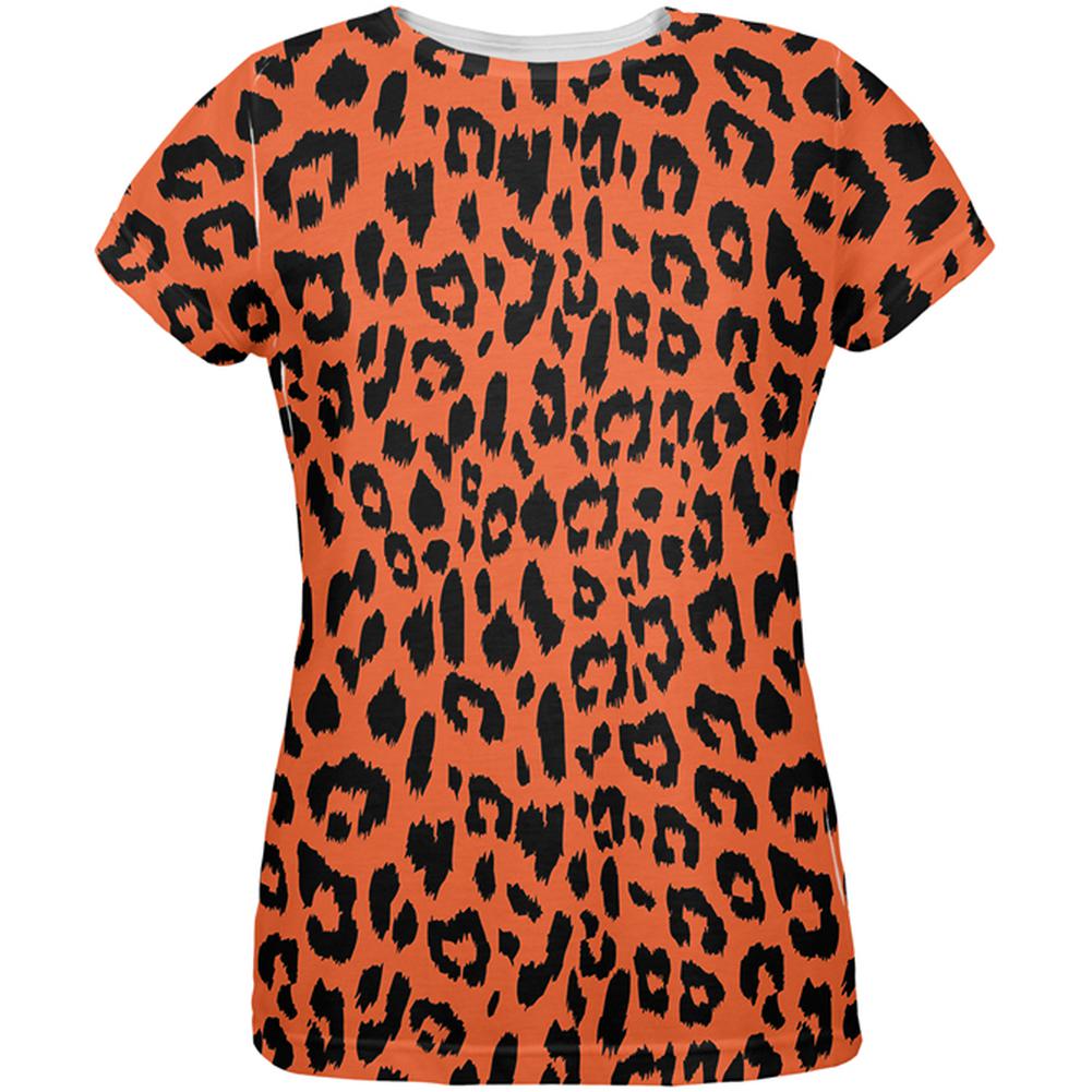 Orange Cheetah Print All Over Womens T-Shirt Women's T-Shirts Old Glory 2XL Multi 