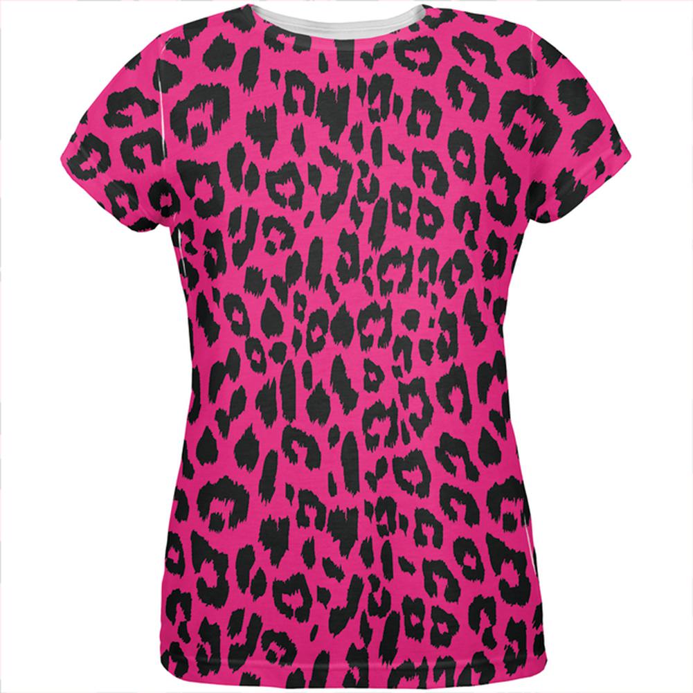 Pink Cheetah Print All Over Womens T-Shirt Women's T-Shirts Old Glory 2XL Multi 