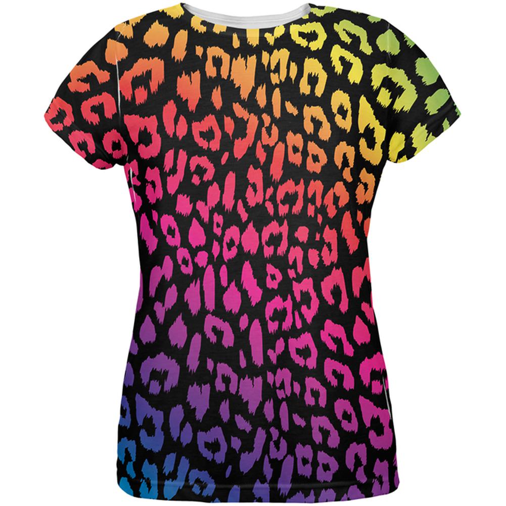 Rainbow Cheetah Print All Over Womens T-Shirt Women's T-Shirts Old Glory 2XL Multi 