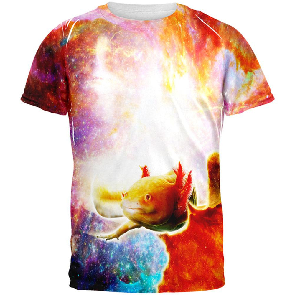 Galaxy Axolotl Mexican Salamander All Over Adult T-Shirt Men's T-Shirts Old Glory 2XL White 