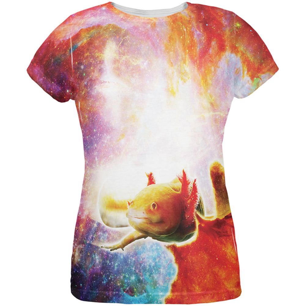 Galaxy Axolotl Mexican Salamander All Over Womens T-Shirt Women's T-Shirts Old Glory 2XL White 