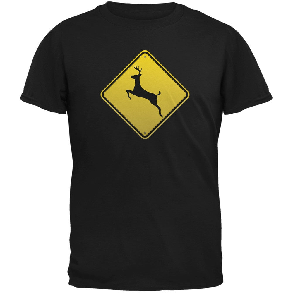 Deer Crossing Sign Black Adult T-Shirt Men's T-Shirts Old Glory 2XL Black 