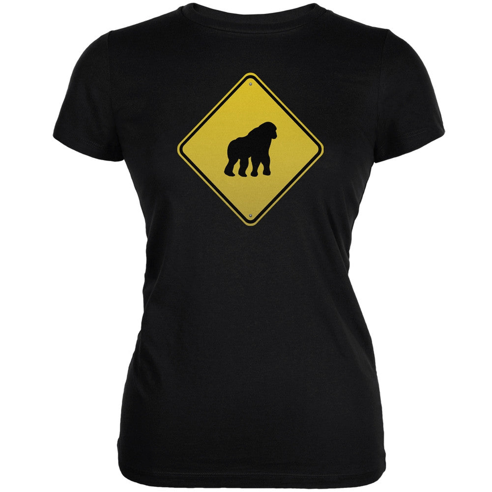 Gorilla Crossing Sign Black Juniors Soft T-Shirt Juniors T-Shirts Old Glory 2XL Black 