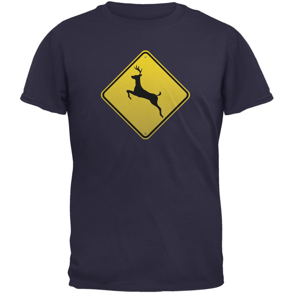 Deer Crossing Sign Navy Adult T-Shirt Men's T-Shirts Old Glory 2XL Dark Blue 