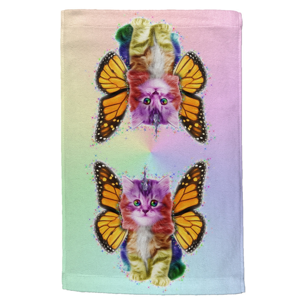 Rainbow Butterfly Unicorn Kittens All Over Hand Towel Hand Towel Old Glory   