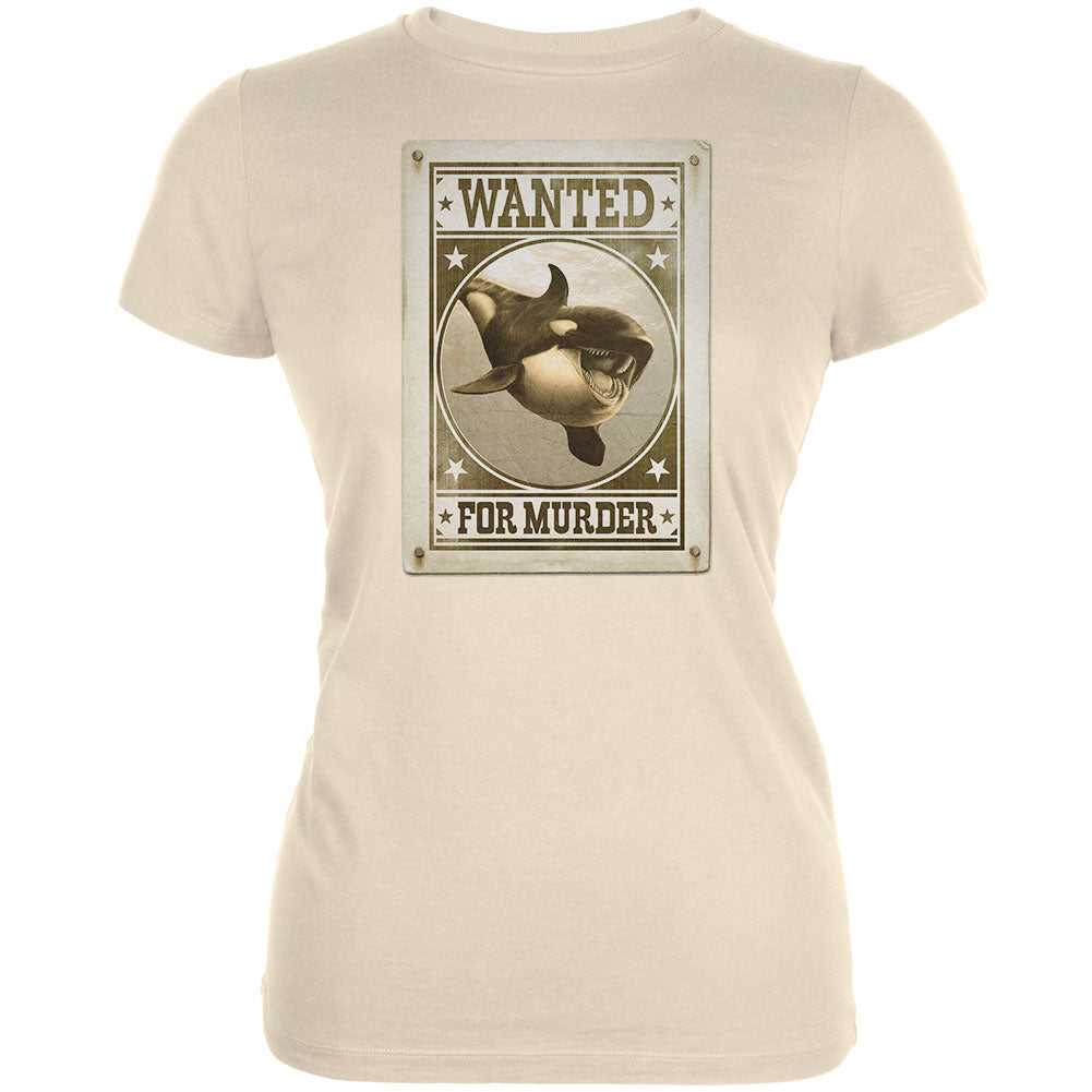 Orca Killer Whale Wanted For Murder Cream Juniors Soft T-Shirt Juniors T-Shirts Old Glory 2XL Off-White 