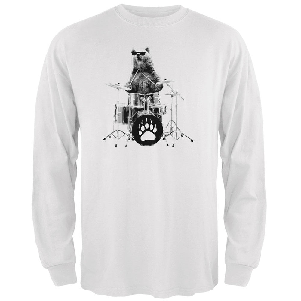 Bear Drummer White Adult Long Sleeve T-Shirt Men's Long Sleeves Old Glory   