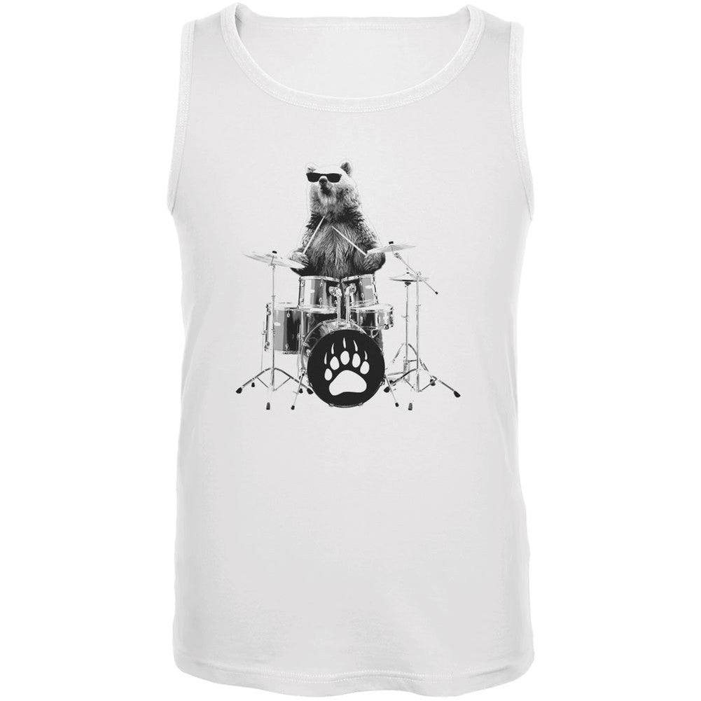 Bear Drummer White Adult Tank Top Tank Tops Old Glory   