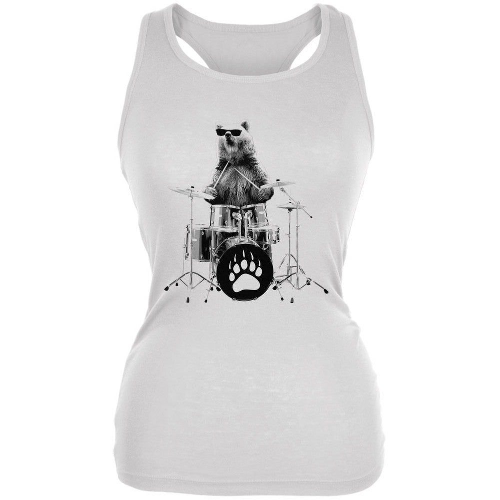 Bear Drummer White Juniors Soft Tank Top Tank Tops Old Glory   